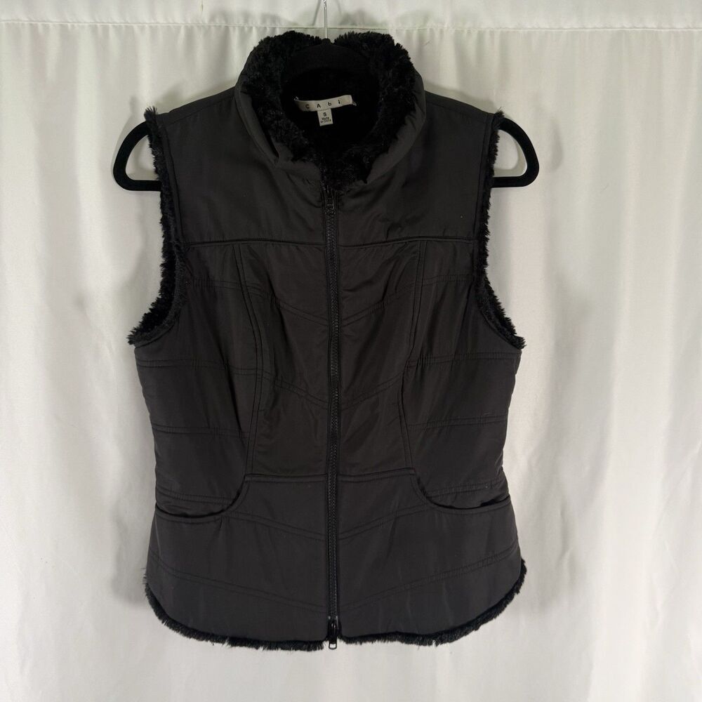 Cabi Vest Women's Small Black Faux Fur Lined Sleeveless Pockets Full Zip
